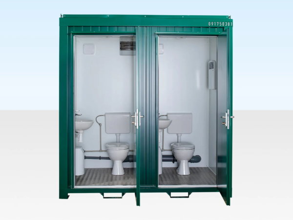 1+1 double mains toilet unit portable steel restroom cabin front view